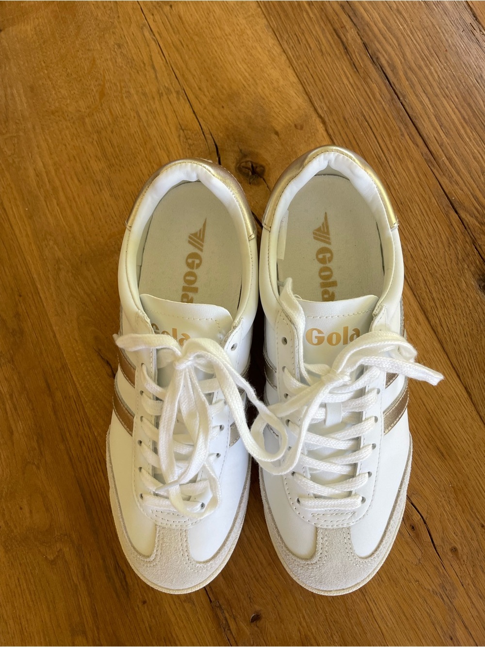 Gola White Sneakers with Gold Stripe Accents